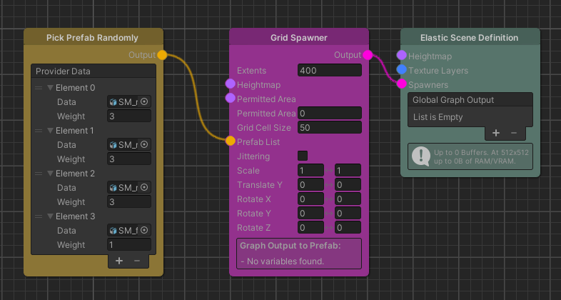 Example of spawning objects from a list of prefabs with weights