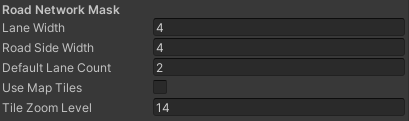 The default Road Network Mask settings